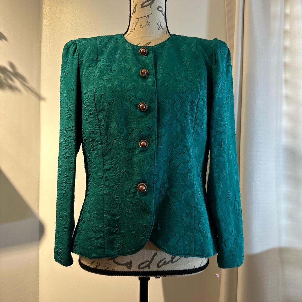 Vintage Emerald Green Rhinestone Button Blouse